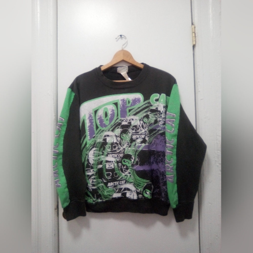Vintage Top Arctic Cat Skiing Aop Crewneck Sweater Sz Medium